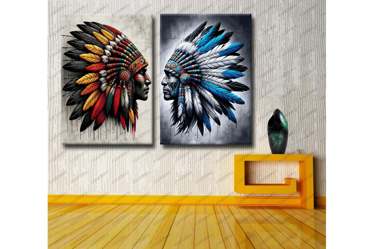 İki Kızılderili İkili Dekoratif Tablo dkmr535-536