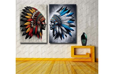 İki Kızılderili İkili Dekoratif Tablo dkmr535-536