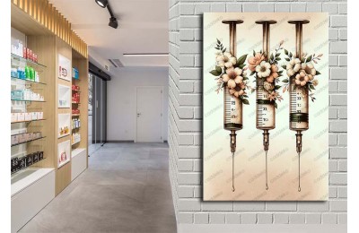 Eczane, Eczacı Dekorasyonu Çiçekli Enjektörler Tablosu ecz2