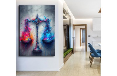 Hukuk Bürosu, Avukatlık Bürosu, Adalet Temalı Dekoratif Tablo Adaletin Terazsi Renkli hkk34