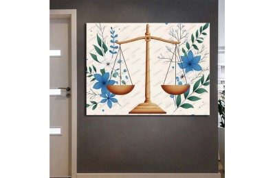 Hukuk Bürosu, Avukatlık Bürosu, Adalet Temalı Dekoratif Tablo Adaletin Terazisi ve Çiçekler hkk35
