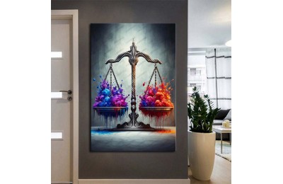 Hukuk Bürosu, Avukatlık Bürosu, Adalet Temalı Dekoratif Tablo  Adaletin Terazsi Renkli hkk36