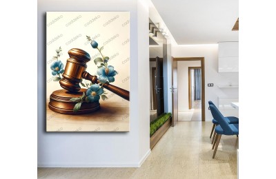 Hukuk Bürosu, Avukatlık Bürosu, Adalet Temalı Dekoratif Tablo Tokmak ve Çiçekler hkk38