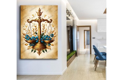 Hukuk Bürosu, Avukatlık Bürosu, Adalet Temalı Dekoratif Tablo  Adaletin Terazsi Çiçekler hkk40