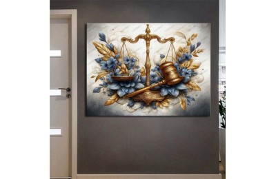 Hukuk Bürosu, Avukatlık Bürosu, Adalet Temalı Dekoratif Tablo Tokmak ve Terazi hkk41