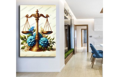 Hukuk Bürosu, Avukatlık Bürosu, Adalet Temalı Dekoratif Tablo Adaletin Terazisi Çiçekli hkk43