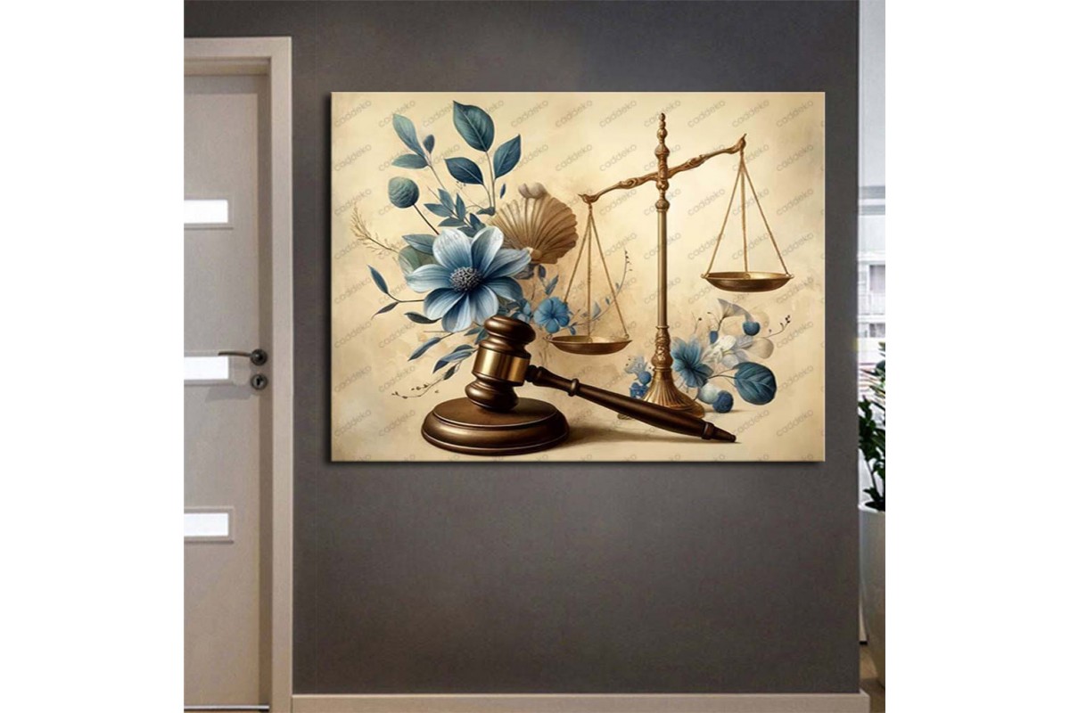 Hukuk Bürosu, Avukatlık Bürosu, Adalet Temalı Dekoratif Tablo Adaletin Terazisi Çiçekli hkk44