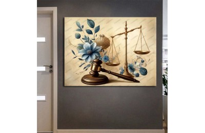 Hukuk Bürosu, Avukatlık Bürosu, Adalet Temalı Dekoratif Tablo Adaletin Terazisi Çiçekli hkk44