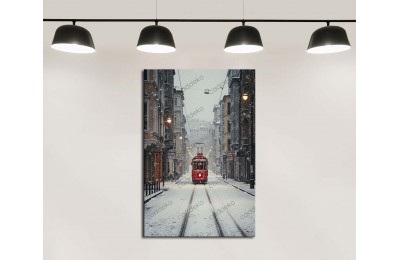 dkmr577 İstanbul Beyoğlu İstiklal Caddesi Kırmızı Tramvay Karlı Gün Dekoratif Tablo 