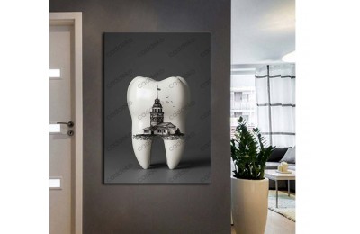dsc728 Ağız ve Diş Polikliniği, Dişçi Tabloları, Diş Hekimi, İstanbul Kız Kulesi Gravür Tablo