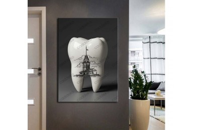 dsc729 Ağız ve Diş Polikliniği, Dişçi Tabloları, Diş Hekimi, İstanbul Kız Kulesi Gravür Tablo