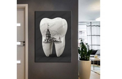 dsc732 Ağız ve Diş Polikliniği, Dişçi Tabloları, Diş Hekimi, İstanbul Kız Kulesi Gravür Tablo