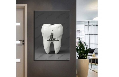 dsc733 Ağız ve Diş Polikliniği, Dişçi Tabloları, Diş Hekimi, İstanbul Kız Kulesi Gravür Tablo