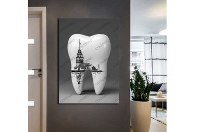 dsc734 Ağız ve Diş Polikliniği, Dişçi Tabloları, Diş Hekimi, İstanbul Kız Kulesi Gravür Tablo