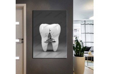 dsc735 Ağız ve Diş Polikliniği, Dişçi Tabloları, Diş Hekimi, İstanbul Kız Kulesi Gravür Tablo