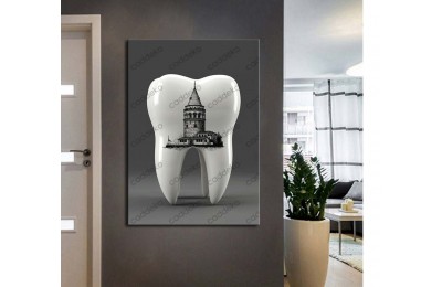 dsc736 Ağız ve Diş Polikliniği, Dişçi Tabloları, Diş Hekimi, İstanbul Galata Kulesi Gravür Tablo