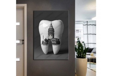 dsc738 Ağız ve Diş Polikliniği, Dişçi Tabloları, Diş Hekimi, İstanbul Galata Kulesi Gravür Tablo