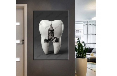 dsc739 Ağız ve Diş Polikliniği, Dişçi Tabloları, Diş Hekimi, İstanbul Galata Kulesi Gravür Tablo