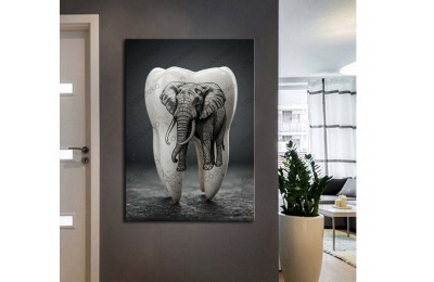 dsc760 Ağız ve Diş Polikliniği, Dişçi Tabloları, Diş Hekimi, Afrika Fili Gravür Tablo