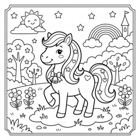 Pony Çocuklar İçin Yapışkanlı Kanvas Bezi Resim Boyama BYM-10