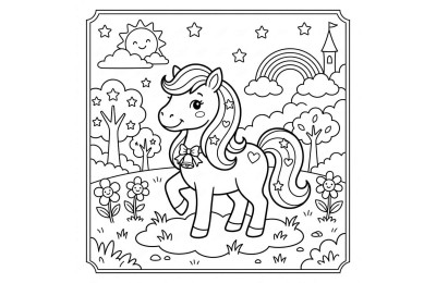 Pony Çocuklar İçin Yapışkanlı Kanvas Bezi Resim Boyama BYM-10