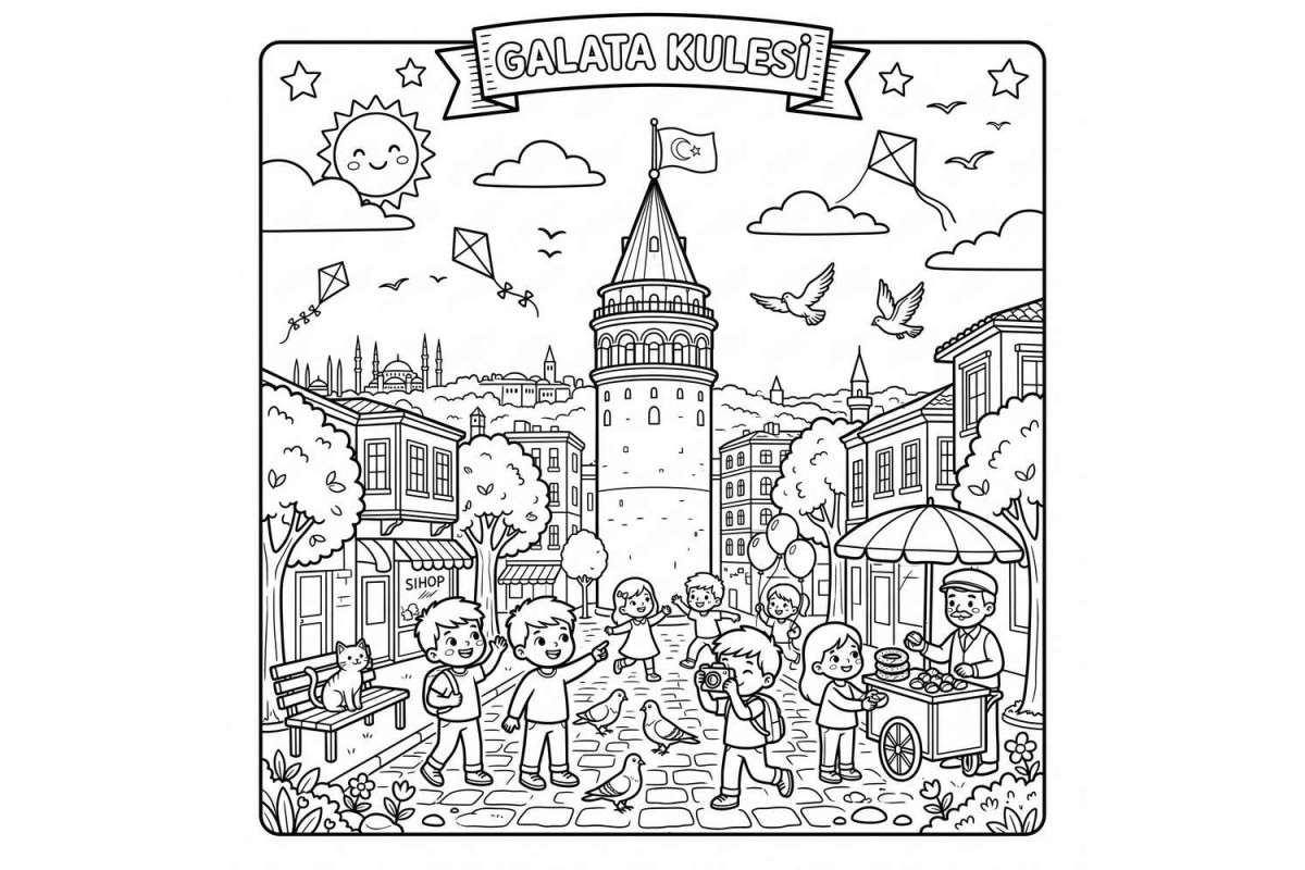 Galata Kulesi Çocuklar İçin Yapışkanlı Kanvas Bezi Resim Boyama BYM-23 Galata Kulesi Çocuklar İçin Yapışkanlı Kanvas Bezi Resim Boyama BYM-23