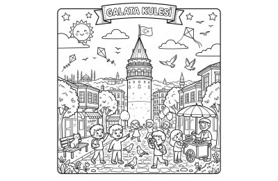 Galata Kulesi Çocuklar İçin Yapışkanlı Kanvas Bezi Resim Boyama BYM-23