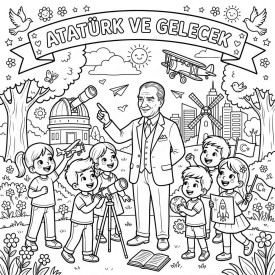 Atatürk ve Gelecek Çocuklar İçin Yapışkanlı Kanvas Bezi Resim Boyama BYM-24
