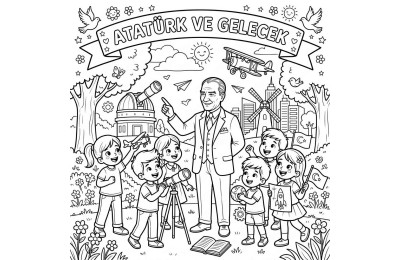 Atatürk ve Gelecek Çocuklar İçin Yapışkanlı Kanvas Bezi Resim Boyama BYM-24