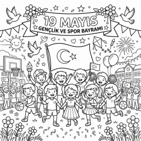 19 Mayıs Gençlik ve Spor Bayramı Çocuklar İçin Yapışkanlı Kanvas Bezi Resim Boyama BYM-30