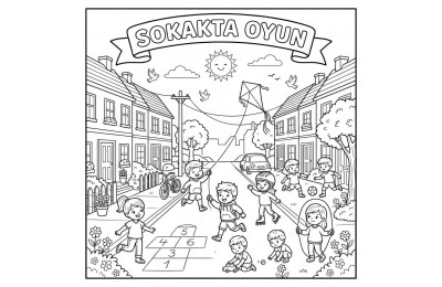 Sokakta Oyun Çocuklar İçin Yapışkanlı Kanvas Bezi Resim Boyama BYM-34