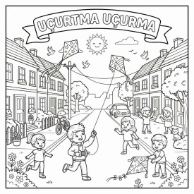 Uçurtma Uçurma Çocuklar İçin Yapışkanlı Kanvas Bezi Resim Boyama BYM-42