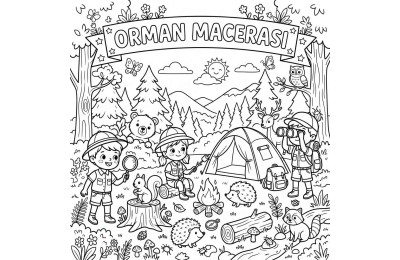 Orman Macerası Çocuklar İçin Yapışkanlı Kanvas Bezi Resim Boyama BYM-46