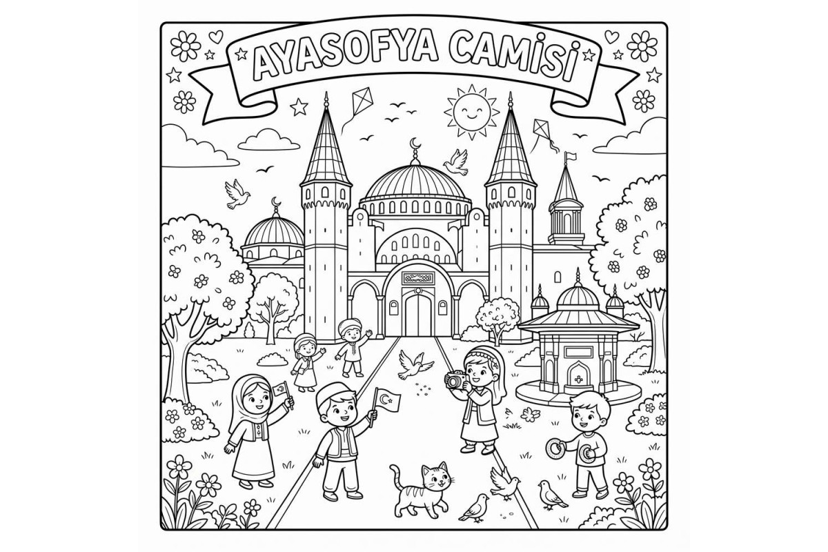 Ayasofya Camisi Çocuklar İçin Yapışkanlı Kanvas Bezi Resim Boyama BYM-52 Ayasofya Camisi Çocuklar İçin Yapışkanlı Kanvas Bezi Resim Boyama BYM-52