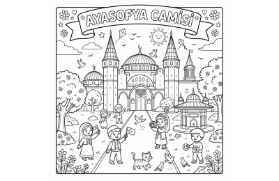 Ayasofya Camisi Çocuklar İçin Yapışkanlı Kanvas Bezi Resim Boyama BYM-52