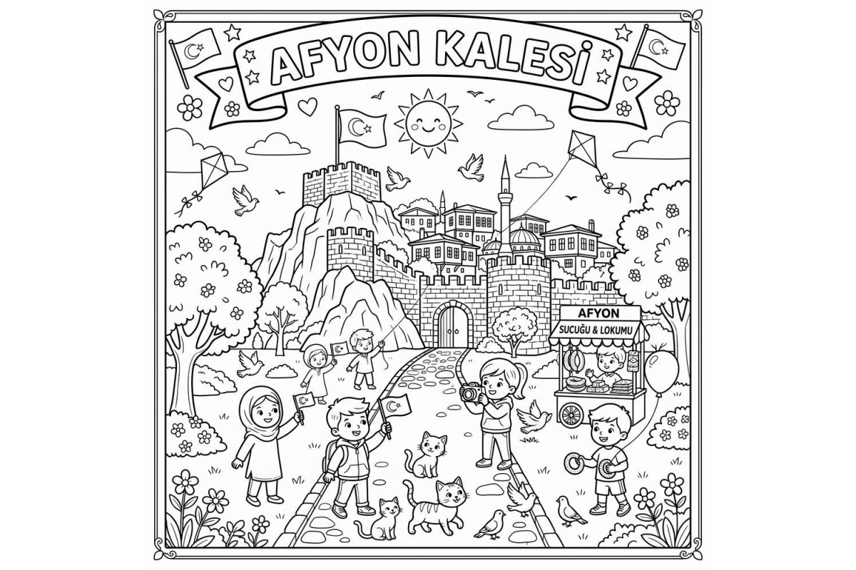 Afyon Kalesi Çocuklar İçin Yapışkanlı Kanvas Bezi Resim Boyama BYM-56 Afyon Kalesi Çocuklar İçin Yapışkanlı Kanvas Bezi Resim Boyama BYM-56