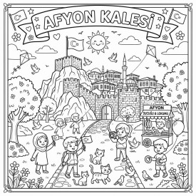 Afyon Kalesi Çocuklar İçin Yapışkanlı Kanvas Bezi Resim Boyama BYM-56
