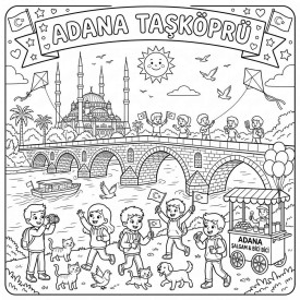 Adana Taşköprü Çocuklar İçin Yapışkanlı Kanvas Bezi Resim Boyama BYM-58