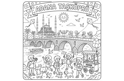 Adana Taşköprü Çocuklar İçin Yapışkanlı Kanvas Bezi Resim Boyama BYM-58