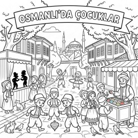 Osmanlı'da Çocuklar Çocuklar İçin Yapışkanlı Kanvas Bezi Resim Boyama BYM-59