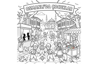 Osmanlı'da Çocuklar Çocuklar İçin Yapışkanlı Kanvas Bezi Resim Boyama BYM-59