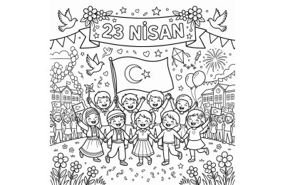 23 Nisan Çocuklar İçin Yapışkanlı Kanvas Bezi Resim Boyama BYM-65