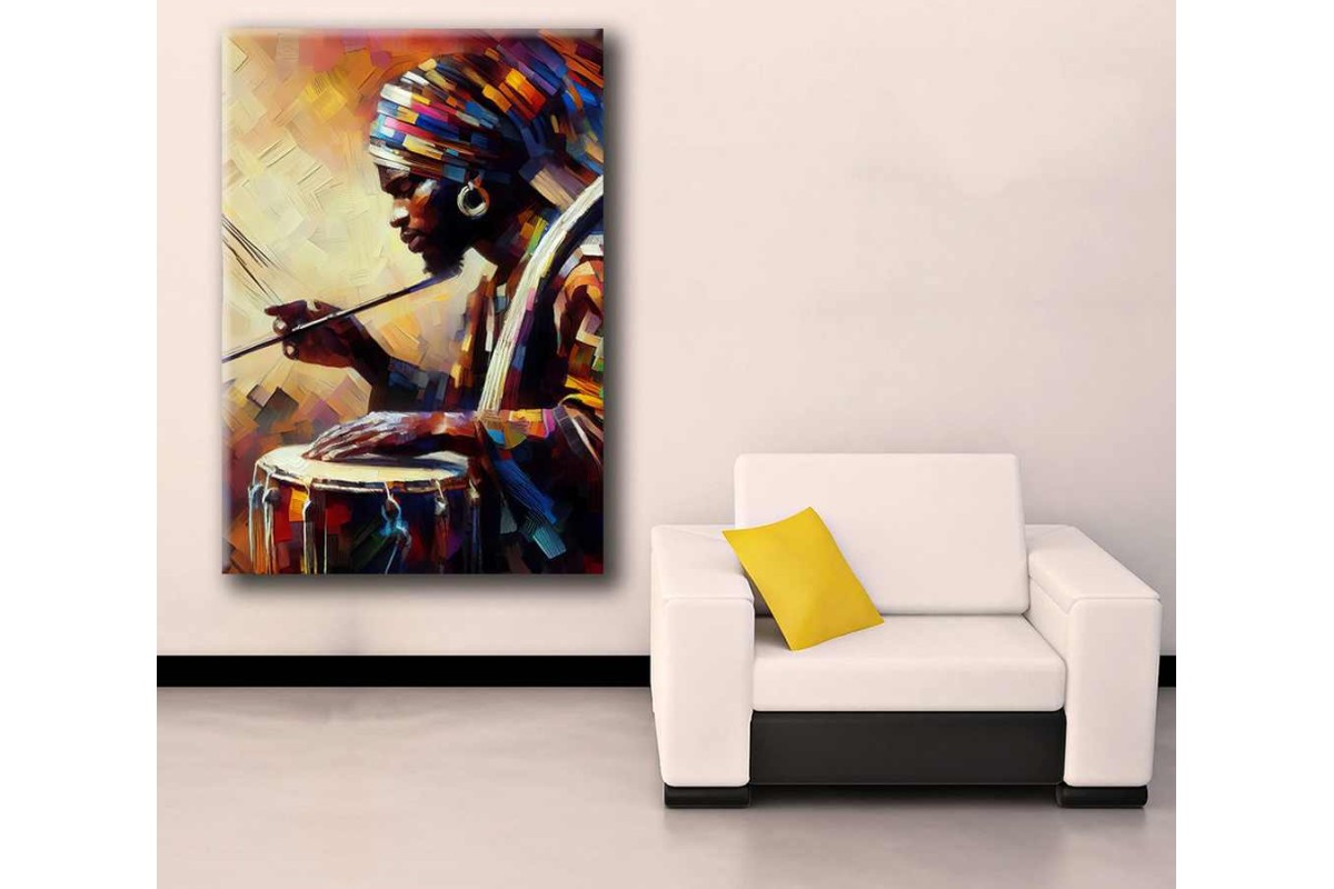 Afrikalı Müzisyen Yağlı boya Görünüm Kanvas Tablo afr35