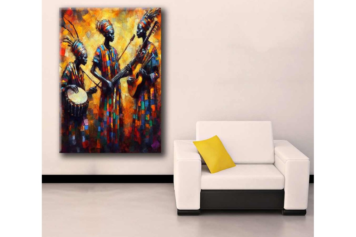 Afrikalı Müzisyenler Yağlı boya Görünüm Kanvas Tablo afr37