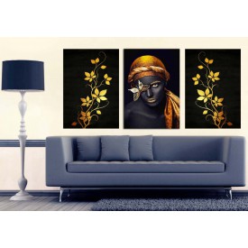 Afrikalı Siyahi Kadın, Kelebek ve Çiçekler Altın Dekoratif Tablo dkm-k2a