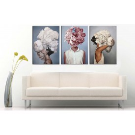 Çiçek ve Kız Postmodern Dekoratif Üçlü Tablo dkm-k5