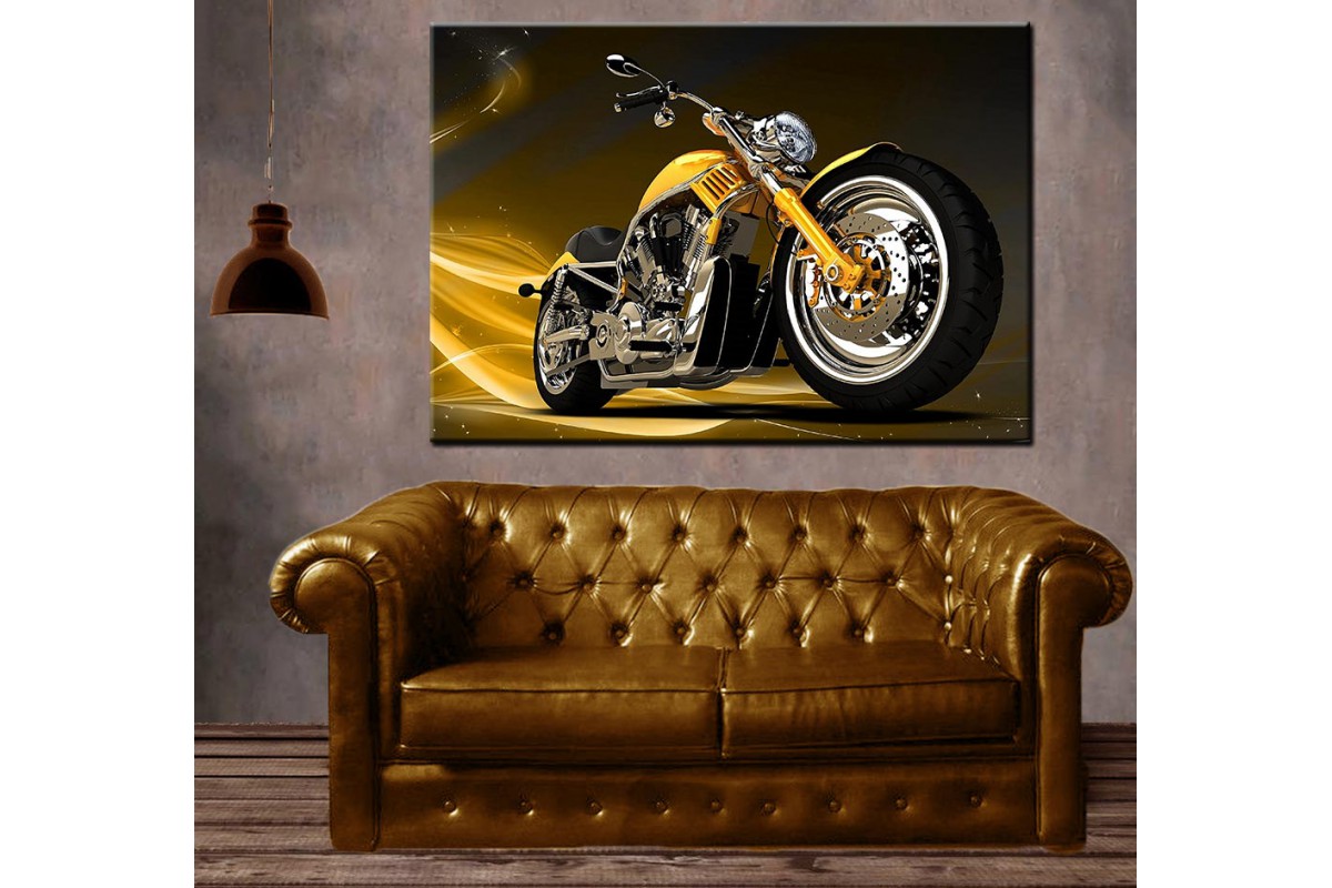 Sarı Fantastik Motosiklet Kanvas Tablo dkm-k63-14
