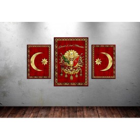 Osmanlı Devlet Arması ve Hilal Devlet Ebed Müddet Kırmızı Kanvas Tablo dkm-k74-1