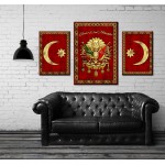 Osmanlı Devlet Arması ve Hilal Devlet Ebed Müddet Kırmızı Kanvas Tablo dkm-k74-1