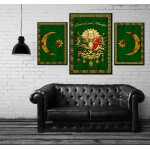 Osmanlı Devlet Arması ve Hilal Devlet Ebed Müddet Yeşil Kanvas Tablo dkm-k74-1y